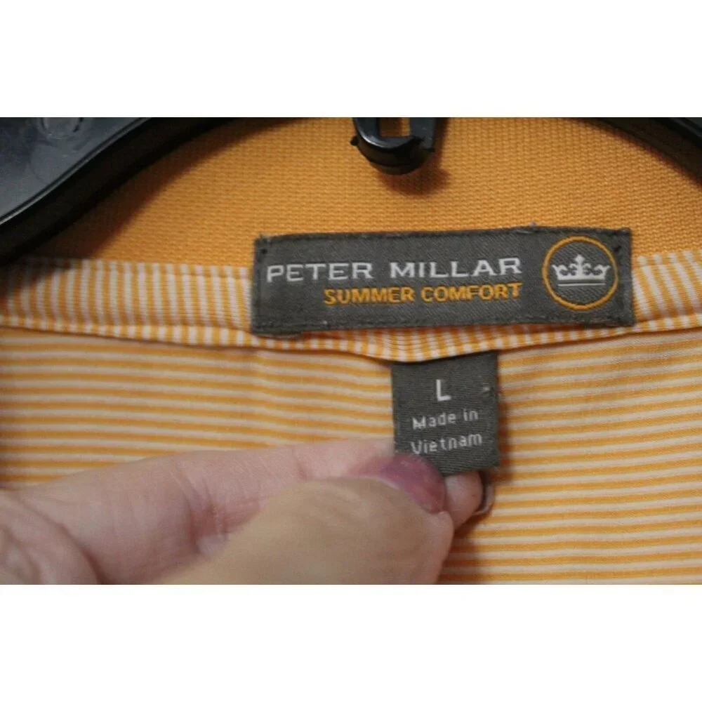 Peter Millar Size Large Golf Polo Shirt Orange Striped Performance - Picture 4 of 7